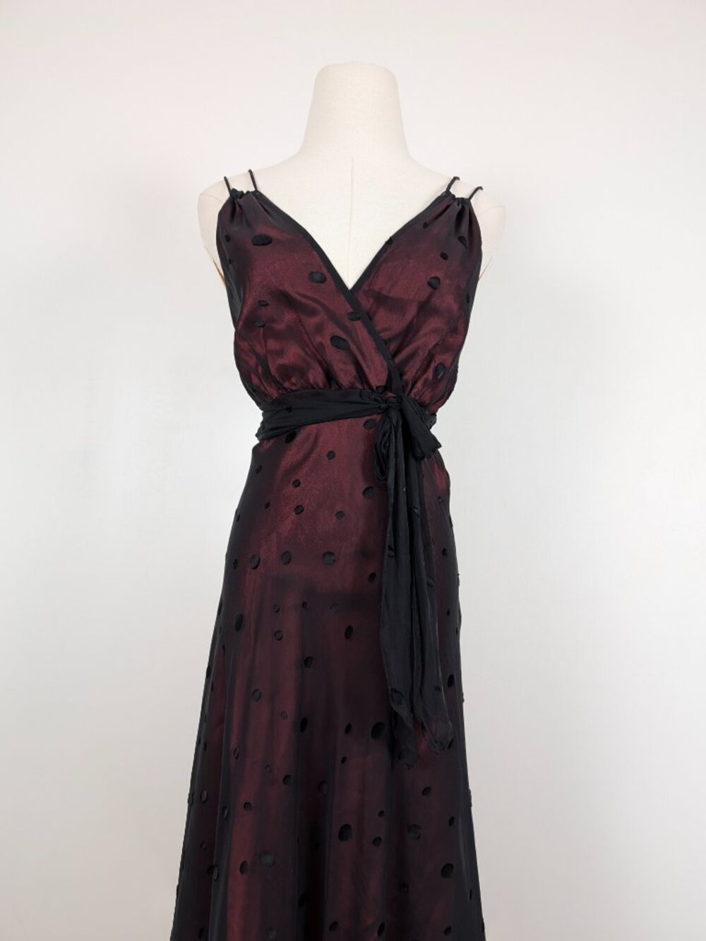 Jonathan Martin Silk A-Line Midi Dress Size 10 Black Red Polka Dots Y2K - Picture 4 of 15